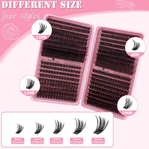 CMAYOME DIY Cluster Eyelash Extensions Kit Synthetic Fiber Cluster Lashes With Lash Bond Seal Remover Tweezers Spoolie