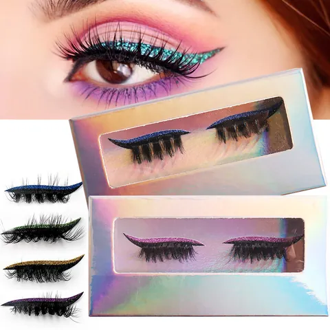 Ψεύτικες Βλεφαρίδες με Glitter Eyeliner Ενσωματωμένο Αυτοκόλλητο Επαναχρησιμοποιήσιμο Πυκνό Με Φτερά Για Γυναίκες Πάρτι Σκηνή Μακιγιάζ