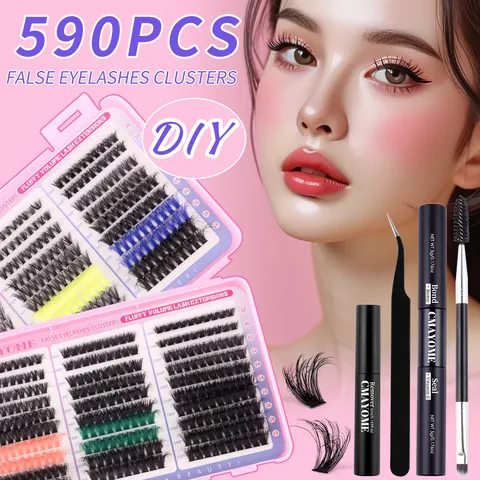 DIY Cluster Eyelashes Mixed Color D Curl Fluffy Volume Synthetic Fiber False Eyelashes Kit For Halloween Cosplay Makeup Women