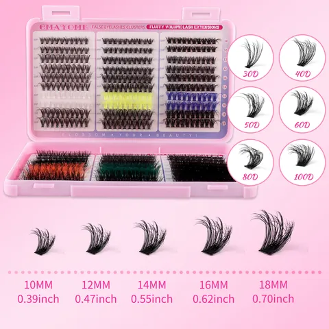 DIY Cluster Eyelashes Mixed Color D Curl Fluffy Volume Synthetic Fiber False Eyelashes Kit For Halloween Cosplay Makeup Women