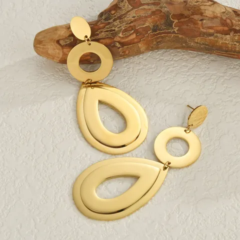 Übertriebene Hohle Doppelte Wassertropfen Ohrhänger Für Damen 18K Vergoldet Edelstahl Titanstahl Große Geometrische Schmuck