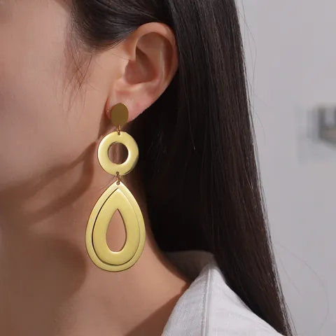 Übertriebene Hohle Doppelte Wassertropfen Ohrhänger Für Damen 18K Vergoldet Edelstahl Titanstahl Große Geometrische Schmuck