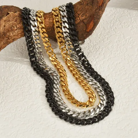 Stainless Steel Cuban Link Chain Necklace For Men Women Hip Hop Minimalist Gold Silver Black Plated Neck Chain Unisex Jewelry Gift