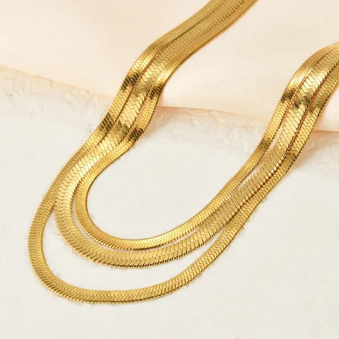 Minimalistische 18K Vergoldete Edelstahl Flache Fischgräten Schlangenknochenkette Halskette Für Damen Elegante Choker Schmuck