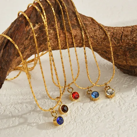 Edelstahl Rund Geburtsstein Anhänger Halskette Gold Silber Galvanisiert 12 Monate Zirkonia Schmuck Geschenk Für Damen