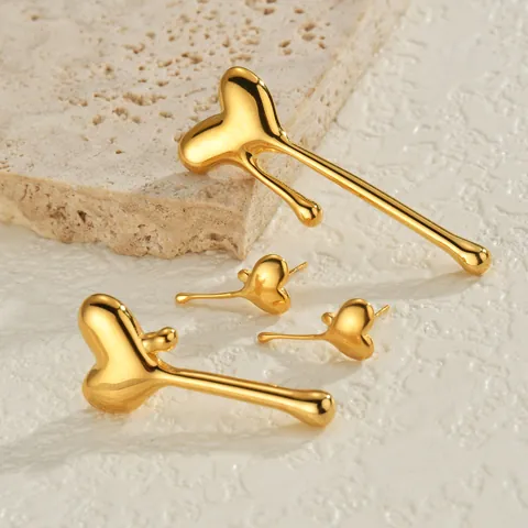 Lava Herz Ohrstecker Edelstahl 18K Vergoldet Asymmetrische Tropfende Liebe Herz Ohrringe Für Damen Mode Schmuck Geschenk