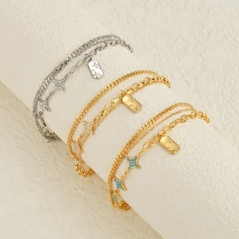 Damen Mode Mehrlagiges Edelstahl Armband Gold Silber Plattiert Stern Mond Herz Schmetterling Anhänger Gliederkette Schmuck Armband Geschenk