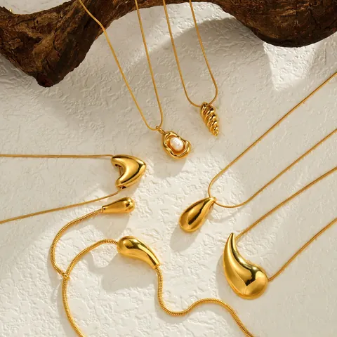 18K Vergoldete Edelstahl Anhänger Halskette Für Damen Elegant Perle Herz Muschel Schmetterling Wassertropfen Schlangenkette Mode Schmuck Geschenk