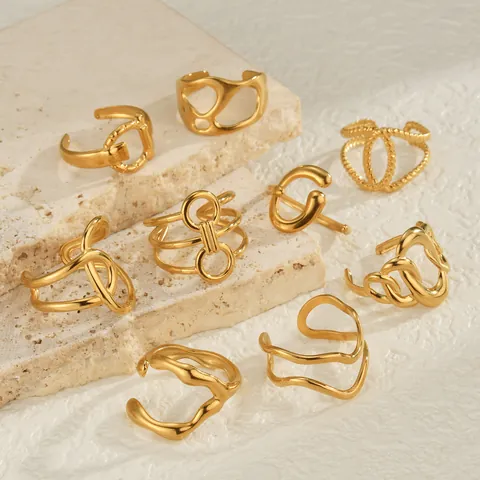 Edelstahl 14K Vergoldet Flüssig Unregelmäßige Offene Ringe Geometrische Twist Herz Minimalistischer Schmuck Für Damen