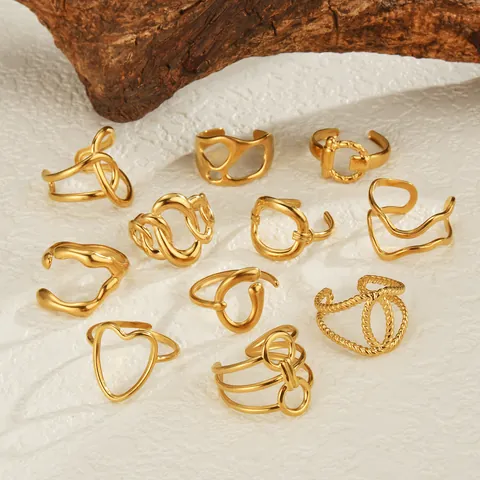Edelstahl 14K Vergoldet Flüssig Unregelmäßige Offene Ringe Geometrische Twist Herz Minimalistischer Schmuck Für Damen