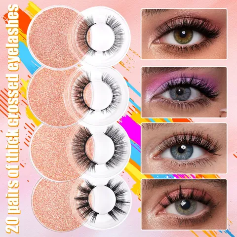 Ciglia Finte in Fibra Sintetica 3D Folte Incrociate Aspetto Naturale Riutilizzabili Ciglia Fatte a Mano per Trucco Donna Accessori Bellezza