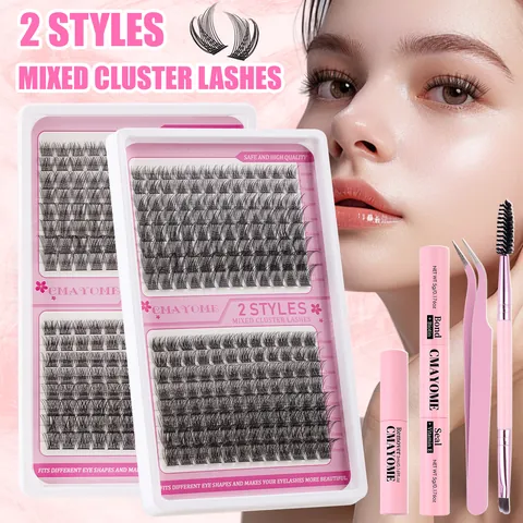 DIY Individual Cluster Eyelashes Extension Kit Curled Dense Matte Synthetic Lashes With Bond Seal Remover Tweezer Brush