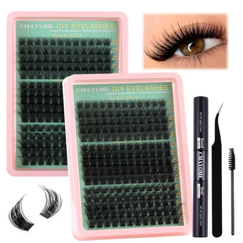 DIY Cluster Eyelash Extension Kit With Bond And Seal Glue Tweezers Brush Natural Thick D Curl Individual Eyelashes For Women Professional Eye Makeup Tools