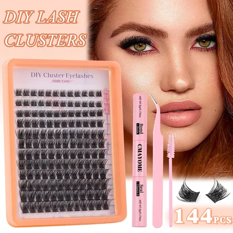 Kit de Faux Cils en Grappes DIY 144 Pièces 8-16mm Mixte Courbure D Volumineux Naturels Faux Cils Segmentés Avec Colle Pinceau Pincette