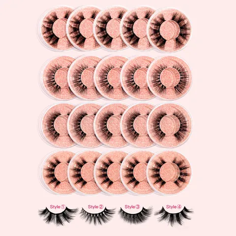 Faux Cils 3D Fibre Synthétique Naturel Épais Courbé Cils Wispy Avec Boîtes de Rangement Rose Paillettes Pour Maquillage Femmes