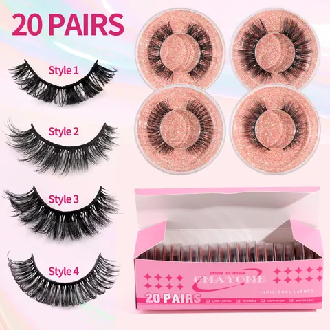Ciglia Finte Effetto Visone 3D Naturali Voluminose Set Impermeabili Lunga Durata Riutilizzabili In Fibra Sintetica Trucco Accessori
