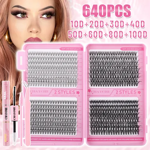 Cluster Wimpers Kit D Krul Gemengde Dichtheid Synthetische Vezel DIY Valse Wimpers Met Dubbelzijdige Wimperlijm Pincet Voor Dames