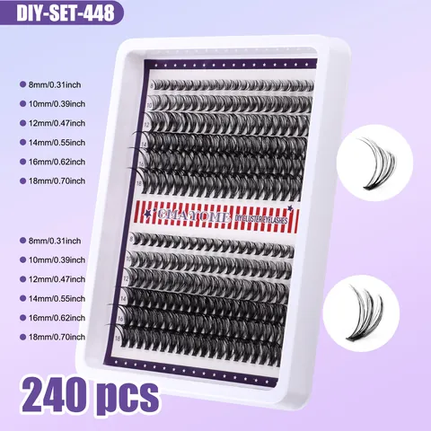 240 Συστάδες DIY Τμηματικές Βλεφαρίδες Συστάδας D Καμπύλη Μικτό Μήκος 8-18mm Φυσικές Πυκνές Ψεύτικες Βλεφαρίδες από Συνθετική ίνα Σετ Επέκτασης