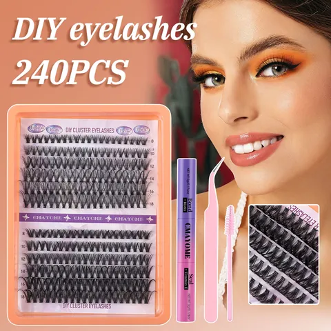 DIY Wimpern Cluster Set Natürlich Flauschig D-Schwung Einzelne Wimpernverlängerung Mit Kleber Pinzette Für Damen Augen Make-up