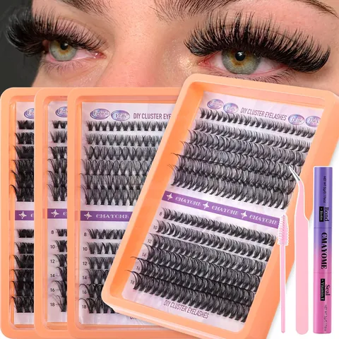 DIY Wimpern Cluster Set Natürlich Flauschig D-Schwung Einzelne Wimpernverlängerung Mit Kleber Pinzette Für Damen Augen Make-up