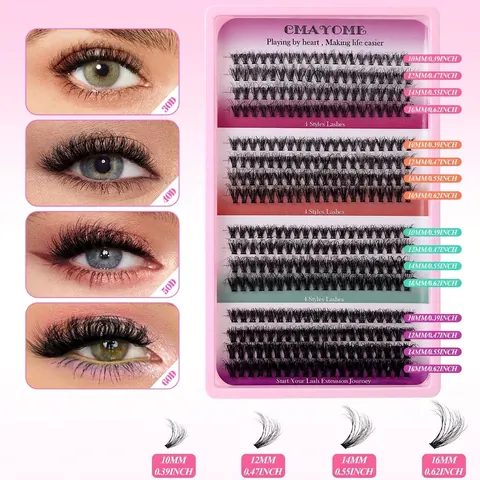 DIY Individual Eyelash Extension Kit Natural Dense Mixed Length C Curl False Eyelashes With Bond Seal Tweezers Brush For Women Beauty