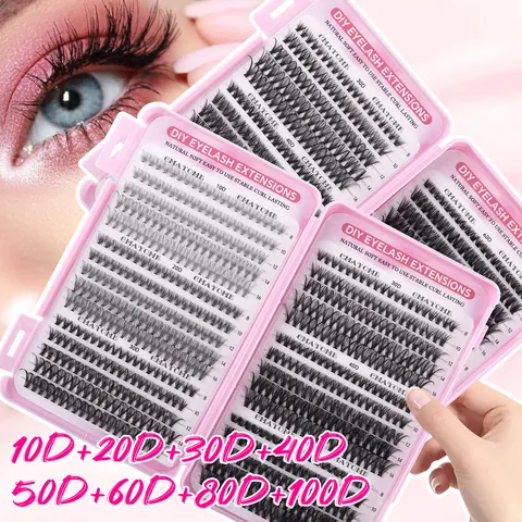 DIY Cluster False Eyelashes 10D-100D Mixed Individual Eyelash Extensions With Bond Seal Glue Tweezer Brush Synthetic Fiber Curled Lashes For Women