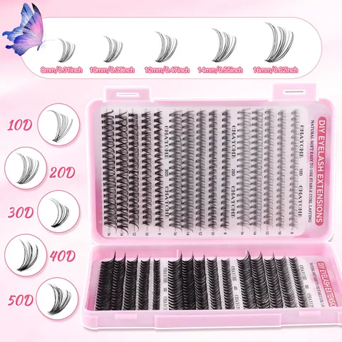 DIY Cluster False Eyelashes 10D-100D Mixed Individual Eyelash Extensions With Bond Seal Glue Tweezer Brush Synthetic Fiber Curled Lashes For Women