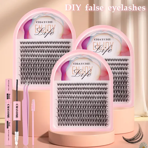 Kit per Extension Ciglia Finte Fai da Te 200 Ciuffi Curvatura D 10-18mm Misti Con Colla Bond and Seal Pinzetta Spazzola Ciglia in Fibra Sintetica Fatte a Mano Naturali per Donna