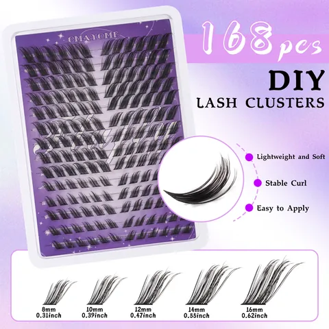 DIY Τμηματοποιημένο Σετ Ψεύτικες Βλεφαρίδες Φυσικό Νεράιδα D Καμπύλη Μικτό Μήκος Με Εργαλεία Bond Seal