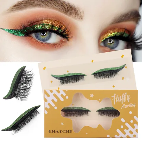 Colored Glitter Eyeliner False Eyelashes Glue-Free Self-Adhesive Reusable Waterproof Fluffy Thick Dramatic Lashes For Party Carnival Women