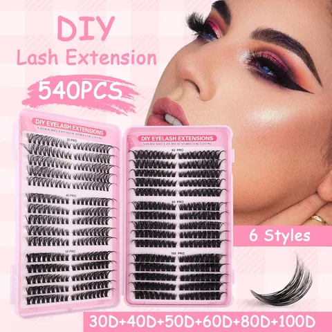 Cluster Lashes Extension Kit With D Curl Synthetic Fiber Individual Eyelashes Bond And Seal Tweezers For Women Eye Makeup