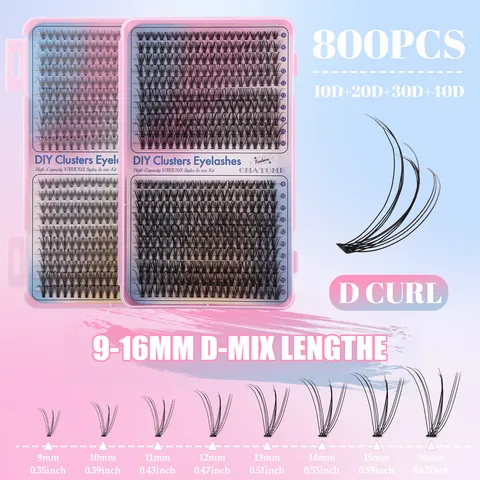 DIY Cluster Lashes D Curl Mixed Lengths Glamorous Dense Curled Segmented False Eyelashes With Applicator Tools For Women