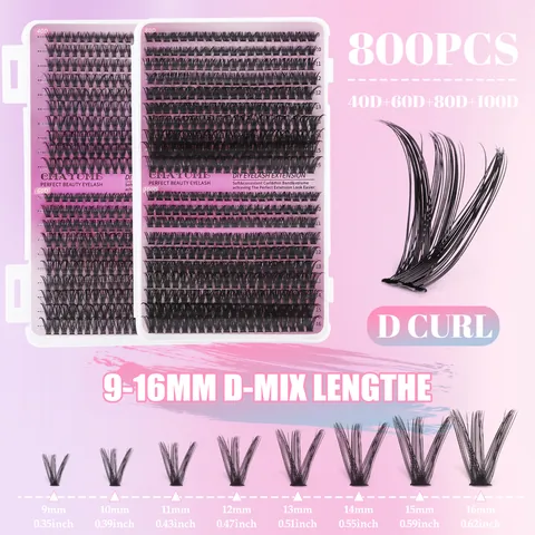 DIY Cluster Eyelashes Extension Kit Individual Segmented Lash Clusters Natural Soft Synthetic Fiber D Curl Eyelash Clusters For Women Makeup