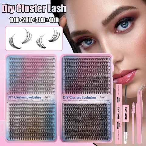 DIY Cluster Lashes Kit With Bond And Seal Glue Pink Tweezers Brush Natural Dense D Curl Individual Eyelashes Extension Set