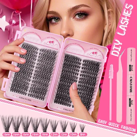 DIY Segmented False Eyelashes Clusters Natural Thick Black Synthetic Fiber Lash Extension And Bond Seal Tweezers Brush
