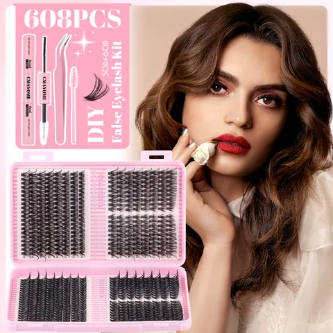 Cluster False Eyelashes D Curl Natural Dense Segmented Individual Lash Extensions Adhesive Bond Seal Tweezer Brush