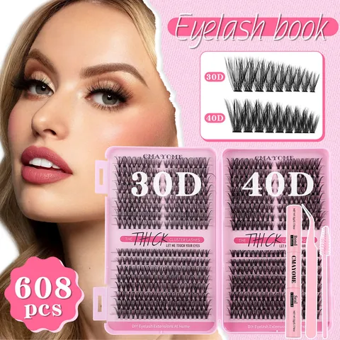 DIY Cluster Eyelash Extension Kit Segmented Individual Lashes D Curl Volume Fake Eyelashes With Glue Tweezers Brush Set Women Beauty