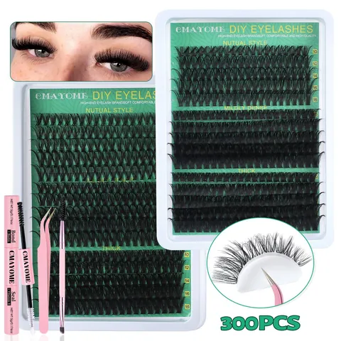 Kit Extension Ciglia a Grappolo Fai da Te Professionale Ciglia Individuali Naturali Folte Morbida Fibra Sintetica