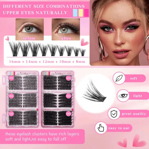 Kit Extension Ciglia Individuali Fai da Te in Fibra Vegetale D Curl Ciglia Voluminose Naturali Con Colla Sigillante Pinzetta Spazzola