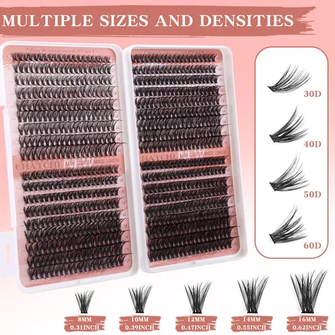 DIY Individual Lash Clusters Mixed Lengths Natural Thick Segmented Extensions Synthetic Fiber False Eyelashes Beauty Set