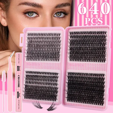 Kit de Extensión de Pestañas DIY Curvatura D Pestañas en Racimo Pestañas Espesas Naturales Con Pegamento de Doble Extremo Pinzas Cepillo