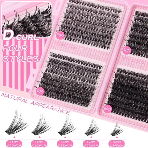 Kit de Extensión de Pestañas DIY Curvatura D Pestañas en Racimo Pestañas Espesas Naturales Con Pegamento de Doble Extremo Pinzas Cepillo