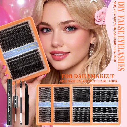 DIY Cluster Eyelashes Kit Synthetic Fiber D Curl Natural Thick Segmented Lashes With Bond Seal Glue Tweezer Brush Makeup