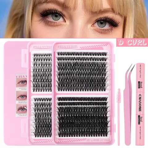 DIY Cluster Lash Extension Kit D Curl Mixed Length 8-18mm Synthetic Fiber Individual Eyelashes With Lash Bond Seal Tweezer