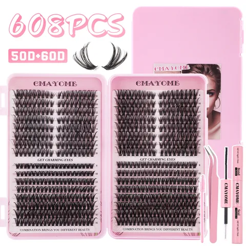 DIY Lash Extension Clusters D Curl Mixed Length Individual Eyelashes With Bond And Seal Glue Tweezer Spoolie Makeup Tools Kit