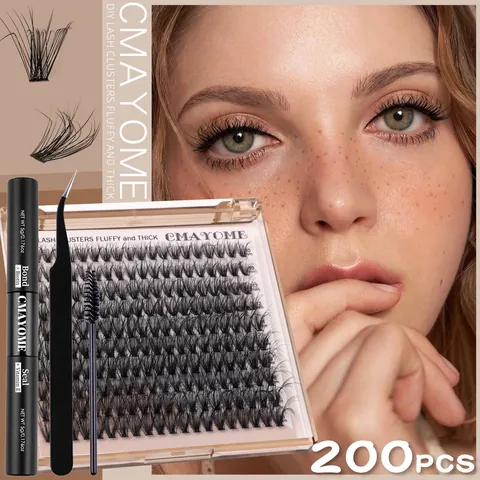 Kit d'Extension de Cils DIY Clusters Courbure D Naturels Épais Cils Segmentés Avec Colle à Cils Pincettes Et Brosse