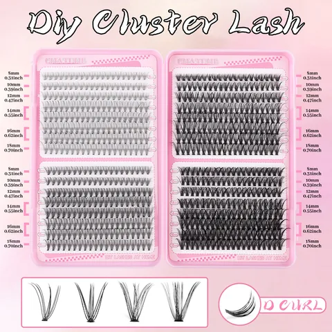 DIY Cluster Lash Extension Kit D Curl Mixed Length 8-18mm Synthetic Fiber Individual Eyelashes With Lash Bond Seal Tweezer