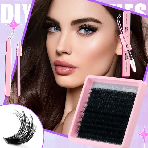 Kit de Extensión de Pestañas DIY Pestañas de Clúster 60D Con Pegamento de Doble Extremo Pinzas de Acero Inoxidable Cepillo