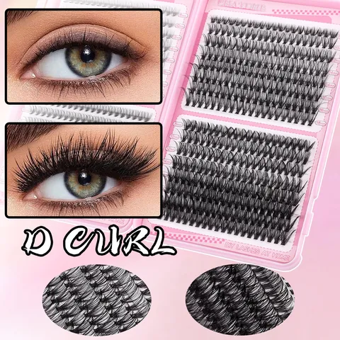 DIY Cluster Lashes Extension Kit D Curl Natural Voluminous Segmented Individual Eyelashes With Bond Seal Tweezer Brush