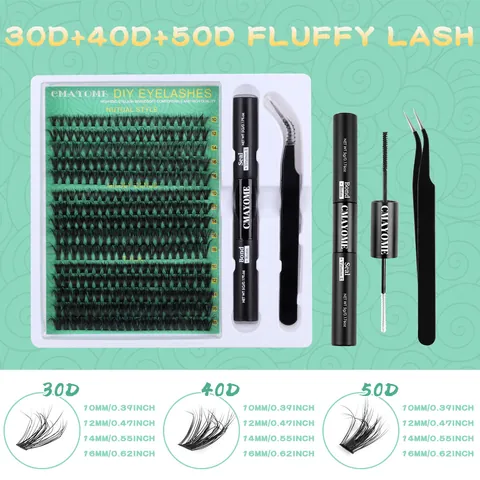 DIY Cluster Eyelash Extension Kit D Curl Synthetic Fiber Natural Thick Volume False Eyelash Set With Bond Seal Glue Tweezers